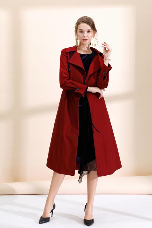 双排扣芽条装饰风衣（附腰带） 商品图1