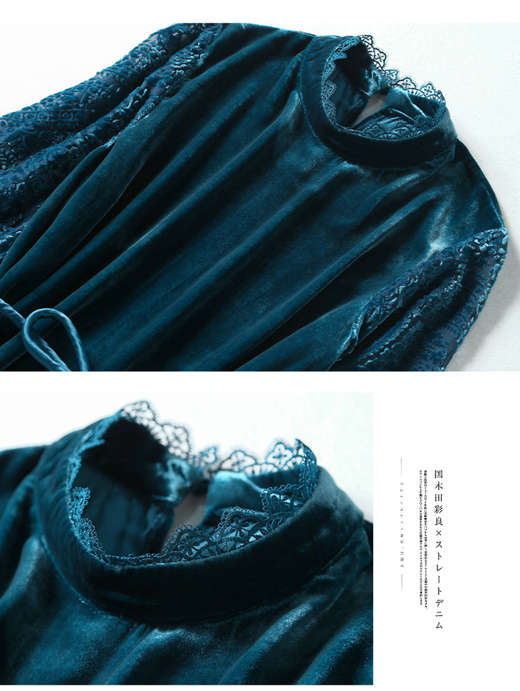 优雅气质,时尚植绒真丝丝绒系带连衣裙nyt-yz758