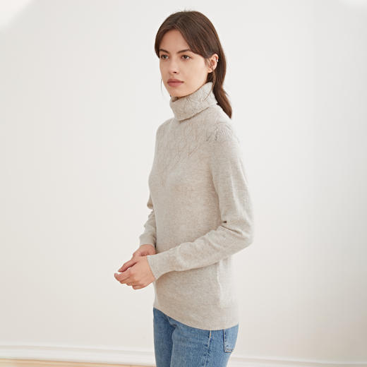 METTE羊绒世家女士高领100%山羊绒衫2020冬新品镂空针织保暖毛衣 商品图3