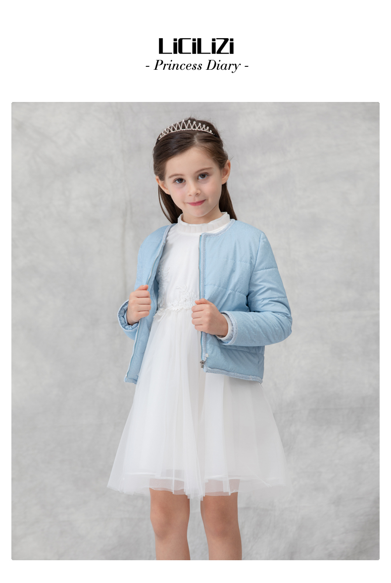 蓝色短外套长袖加厚保暖韩版秋冬款上衣宝宝棉服 - 粒子童装190923