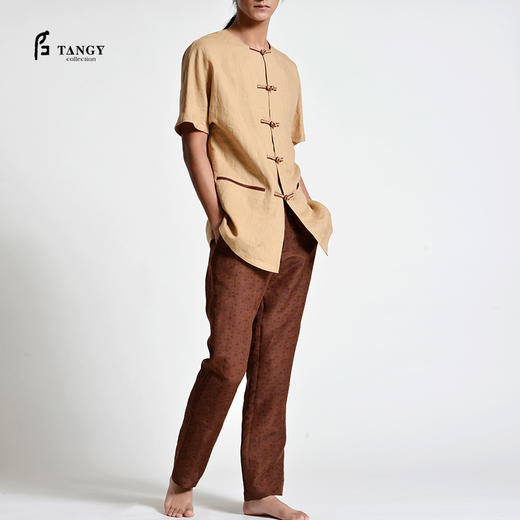 TANGY Collection / 天意精品 植物染亚麻一字扣衬衫 商品图0