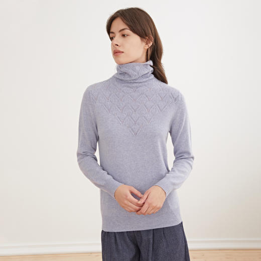 METTE羊绒世家女士高领100%山羊绒衫2020冬新品镂空针织保暖毛衣 商品图2