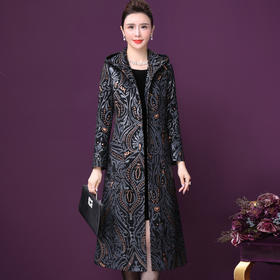 WXY-W-XN-9820海宁绵羊真皮外套中年妈妈气质法式印花大衣