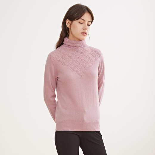 METTE羊绒世家女士高领100%山羊绒衫2020冬新品镂空针织保暖毛衣 商品图4