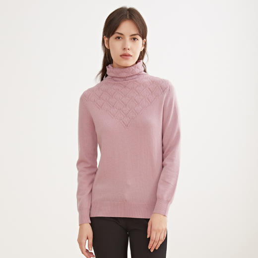 METTE羊绒世家女士高领100%山羊绒衫2020冬新品镂空针织保暖毛衣 商品图1