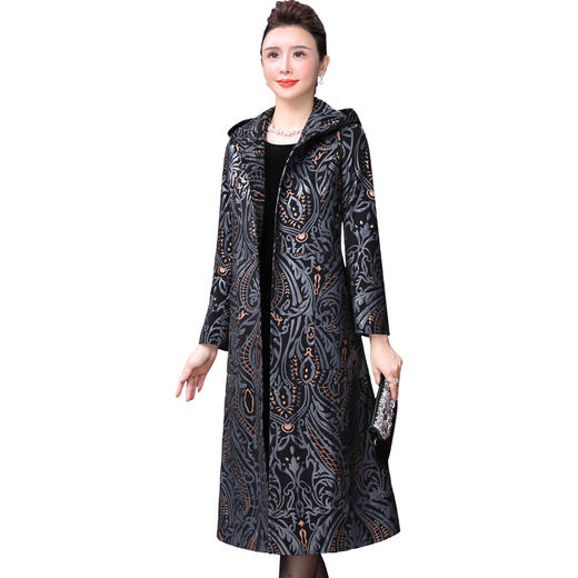 WXY-W-XN-9820海宁绵羊真皮外套中年妈妈气质法式印花大衣 商品图3