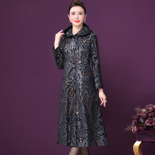 WXY-W-XN-9820海宁绵羊真皮外套中年妈妈气质法式印花大衣 商品图1