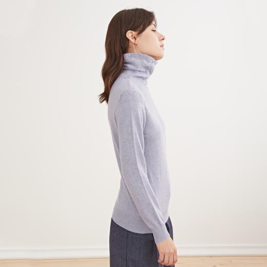 METTE羊绒世家女士高领100%山羊绒衫2020冬新品镂空针织保暖毛衣 商品图5