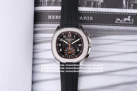 N百达翡丽新款计时手雷（计时Aquanaut）5968A彩色盘面和彩色胶带，表盘中央的计时秒针、刻度和6点位的30分钟计时盘刻度、计时指针都是橘黄色的 商品图0