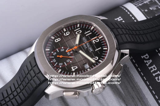 N百达翡丽新款计时手雷（计时Aquanaut）5968A彩色盘面和彩色胶带，表盘中央的计时秒针、刻度和6点位的30分钟计时盘刻度、计时指针都是橘黄色的 商品图3