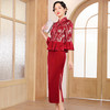 DLQ-A2623婚宴中式礼服红色丝绒款妈妈装旗袍裙套装 商品缩略图1