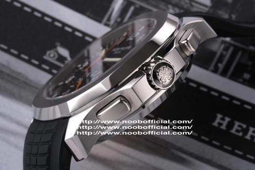 N百达翡丽新款计时手雷（计时Aquanaut）5968A彩色盘面和彩色胶带，表盘中央的计时秒针、刻度和6点位的30分钟计时盘刻度、计时指针都是橘黄色的 商品图4