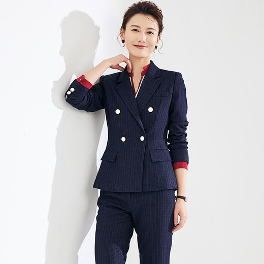 IWY/藏青色条纹长袖西装长裤酒红色衬衫套装CBP0161 商品图2
