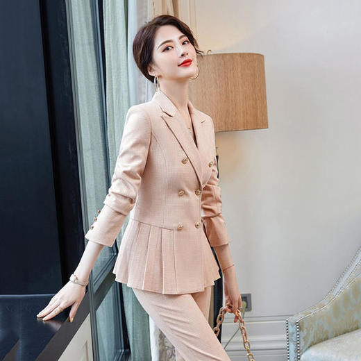 XZ-XMYKY-9966新款时尚气质荷叶边格子西装职业两件套 商品图0