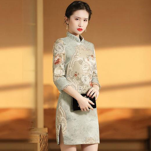 AYK-QF-180826复古修身重工提花改良旗袍裙 商品图1