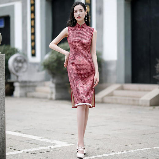 YMGY-84629秋冬新款格子改良旗袍两件套 商品图2