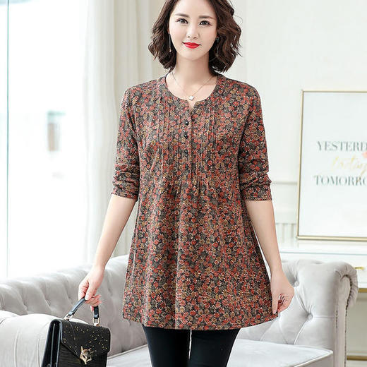 WS-2481新款妈妈秋装洋气长袖宽松大码碎花打底衫 商品图4