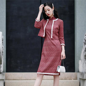 YMGY-84629秋冬新款格子改良旗袍两件套