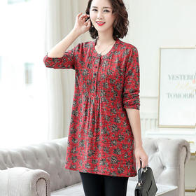 WS-2481新款妈妈秋装洋气长袖宽松大码碎花打底衫