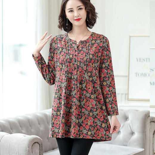 WS-2481新款妈妈秋装洋气长袖宽松大码碎花打底衫 商品图2