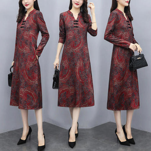 TT-699新款秋季妈妈装旗袍改良版气质显瘦过膝长裙连衣裙 商品图0