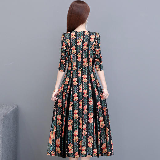 QYM-DFN-JPA930-Y女装2020新款中年妈妈装显瘦气质长款印花连衣裙 商品图1