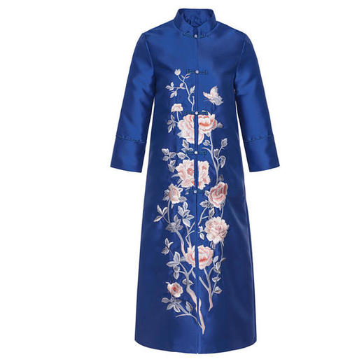 FNZD5050新款中国风优雅气质宽松立领中长款刺绣风衣外套 商品图4