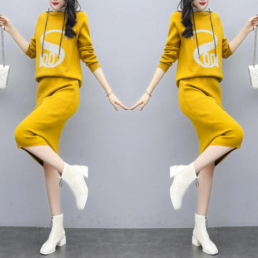 WZNH-XX2585休闲舒适连帽卫衣+半身裙针织两件套 商品图3