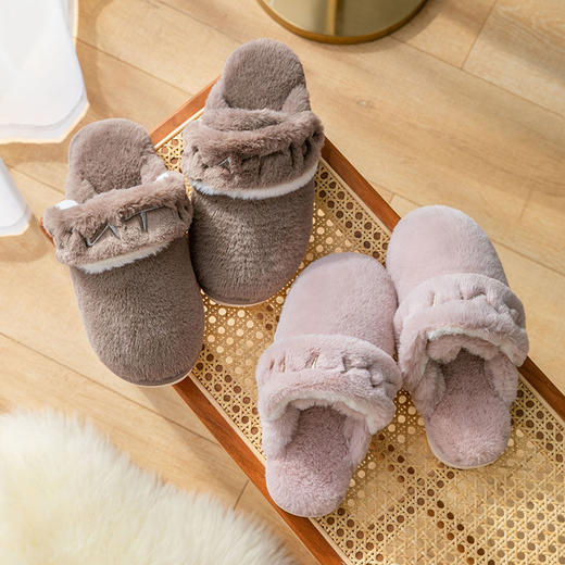 两穿日式秋冬棉拖鞋女室内家居静音毛绒拖鞋 商品图3