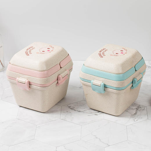 【韩式学生上班族密封带盖便当盒】小麦秸秆居家日用双层方形餐盒 商品图3
