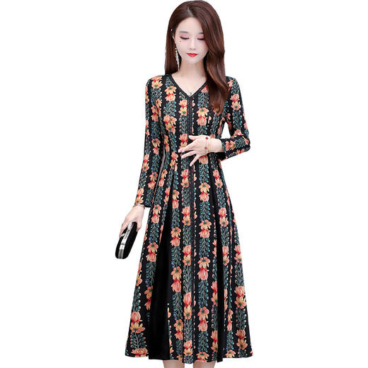 QYM-DFN-JPA930-Y女装2020新款中年妈妈装显瘦气质长款印花连衣裙 商品图4