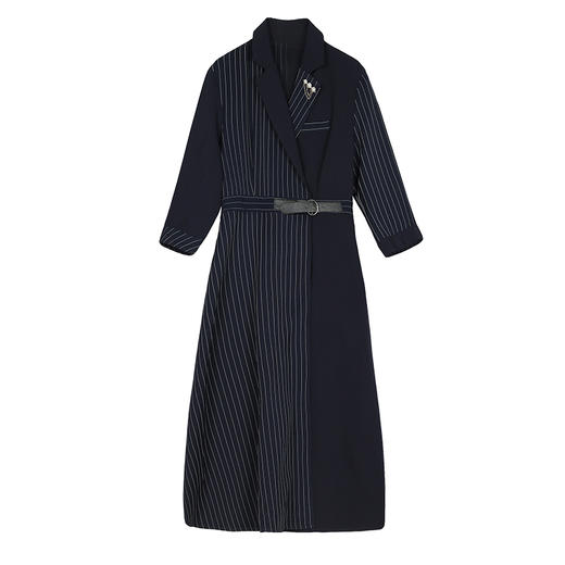 WZNH-ZYQL72时尚潮流舒适简约条纹中长款长袖连衣裙 商品图4