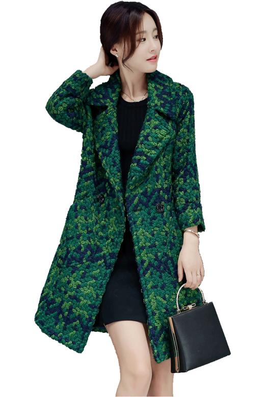 WZNH-YKX1935女中长款韩版新款2020年秋冬修身纯色显瘦千鸟格毛呢外套 商品图5