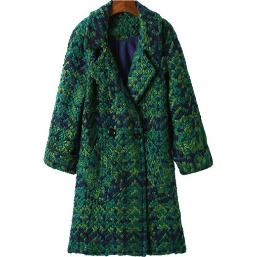 WZNH-YKX1935女中长款韩版新款2020年秋冬修身纯色显瘦千鸟格毛呢外套 商品图4