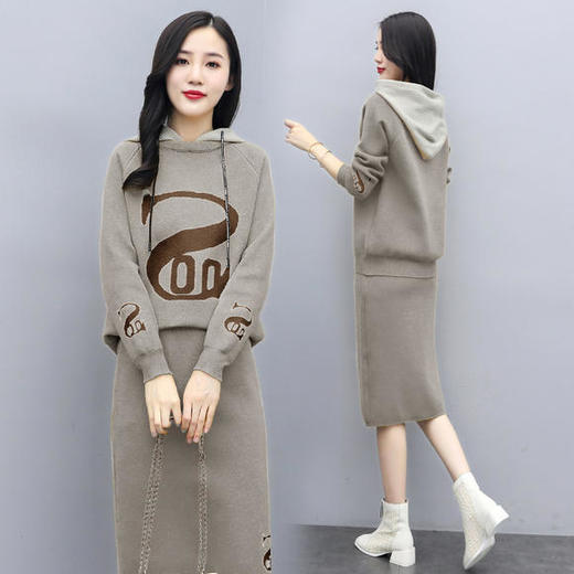 WZNH-XX2585休闲舒适连帽卫衣+半身裙针织两件套 商品图2
