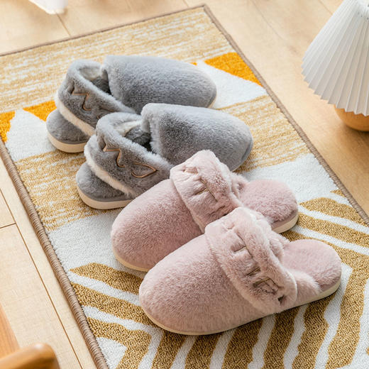 两穿日式秋冬棉拖鞋女室内家居静音毛绒拖鞋 商品图2