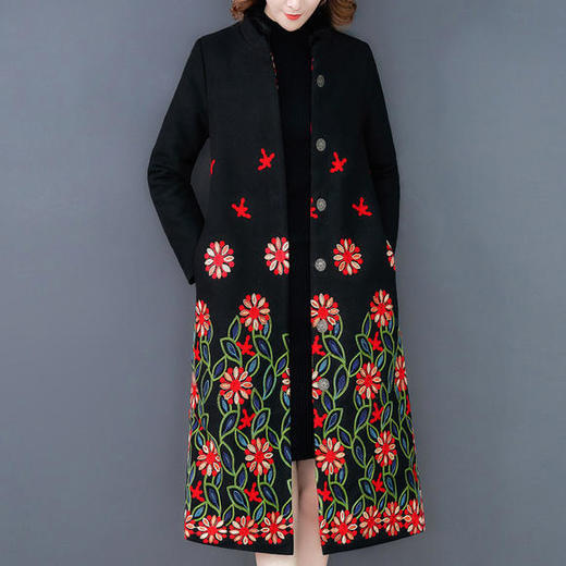 AHM-ess1573新款复古气质宽松大码刺绣毛呢外套 商品图2