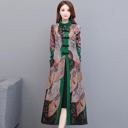 YWE-TYH7039新款优雅气质修身高领长袖仿貂绒印花加厚连衣裙 商品图2