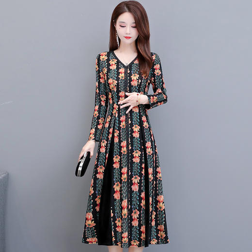 QYM-DFN-JPA930-Y女装2020新款中年妈妈装显瘦气质长款印花连衣裙 商品图0