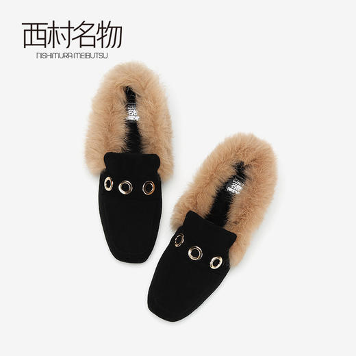 西村名物毛毛鞋女秋季新款深口毛绒豆豆鞋舒适女鞋子T283M31421 商品图3