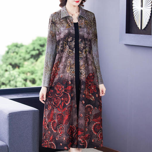 AHM-jcwl8260新款复古气质宽松印花风衣外套 商品图1