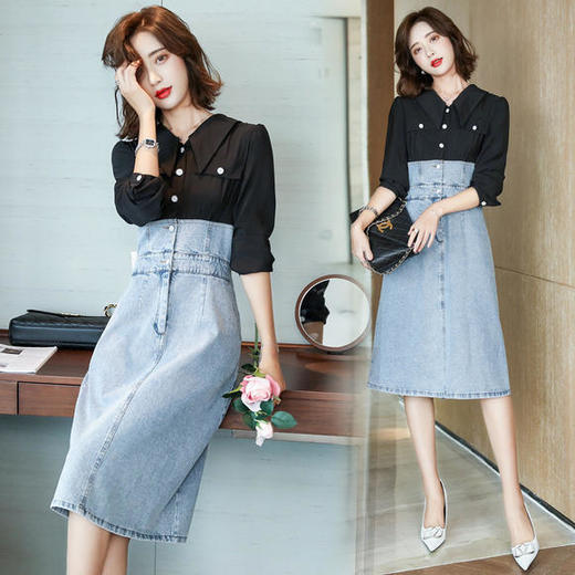 WZNH-HJY2096修身舒适牛仔拼接连衣裙 商品图2