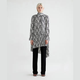 不对称百褶小立领连衣裙