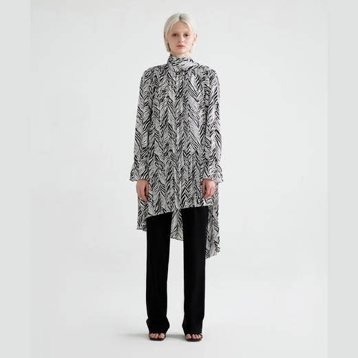 不对称百褶小立领连衣裙 商品图0