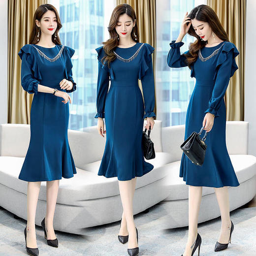 WZNH-AYD80911秋新款气质收腰显瘦连衣裙 商品图1