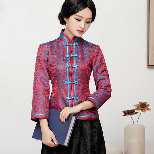 FD-1697379新款民族风优雅修身真丝印花旗袍上衣半身裙两件套 商品图3