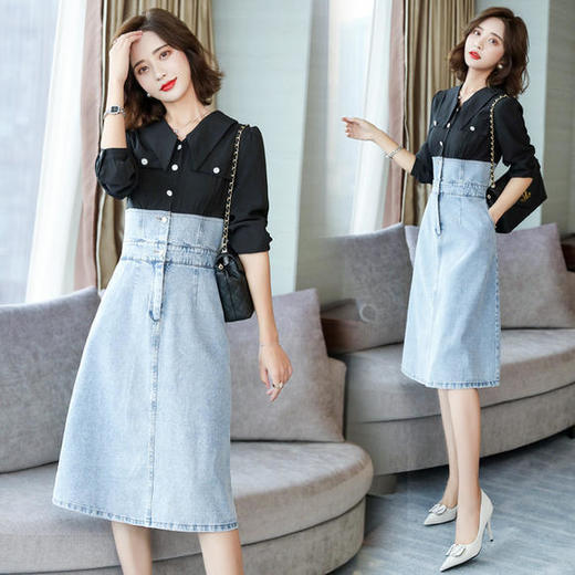 WZNH-HJY2096修身舒适牛仔拼接连衣裙 商品图1