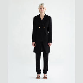 两粒扣分叉收腰长大衣