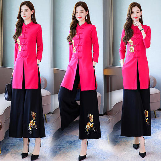 WZNH-HRYZ657新款中国风复古阔腿裤套装 商品图0