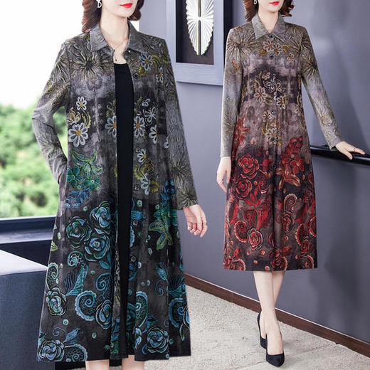 AHM-jcwl8260新款复古气质宽松印花风衣外套 商品图0